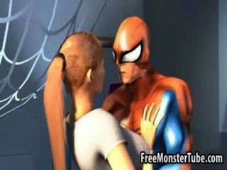فاتنة شقراء 3D يحصل بوسها يمسح التي كتبها spiderman
